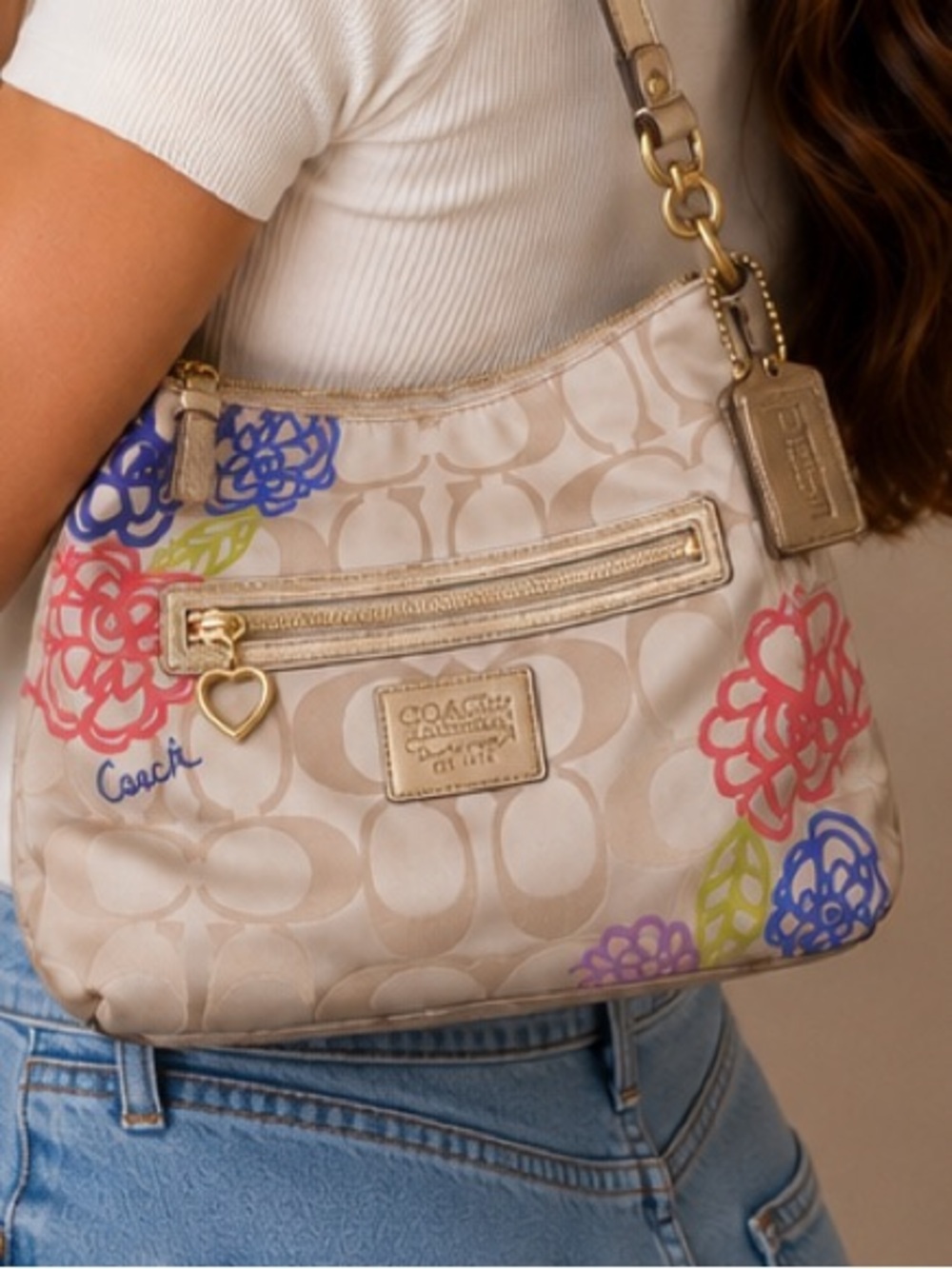 Coach Poppy Signature C Graffiti Floral Hobo Bag